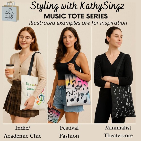 Rainbow Treble Clef Music Tote Bag Its a Good Day to Make Music Canvas - Picture 2 of 6